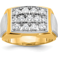 14K Two-Tone Men's Polished and Satin Cluster Ring with Round Diamonds - 1.50 Carats Total Diamond Weight by IBGoodman