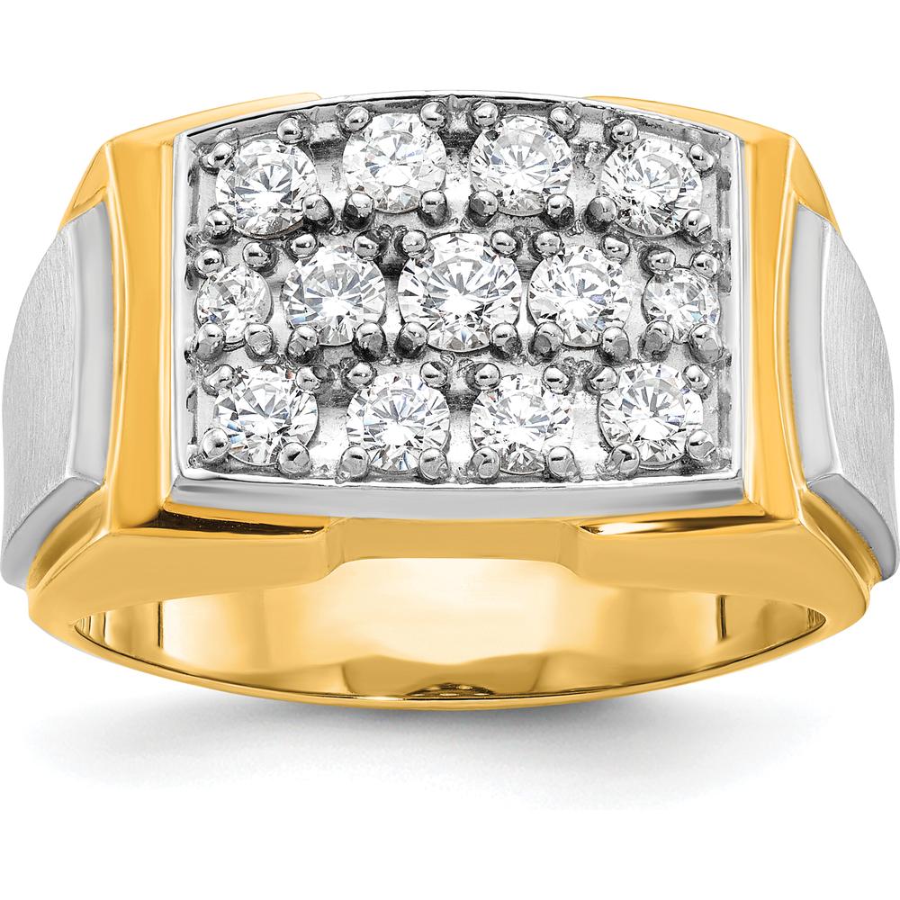 14K Two-Tone Men's Polished and Satin Cluster Ring with Round Diamonds - 1.50 Carats Total Diamond Weight by IBGoodman