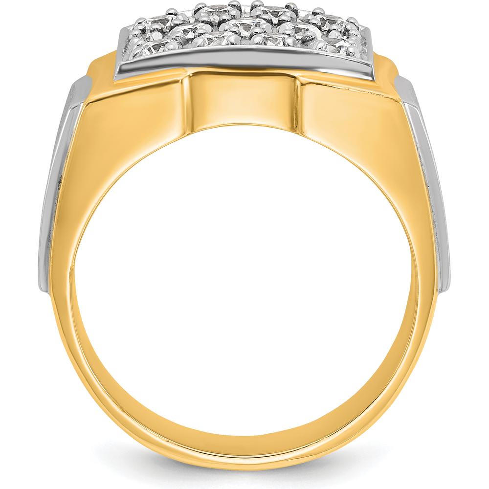 14K Two-Tone Men's Polished and Satin Cluster Ring with Round Diamonds - 1.50 Carats Total Diamond Weight by IBGoodman