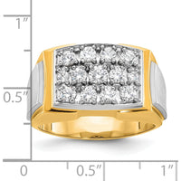 14K Two-Tone Men's Polished and Satin Cluster Ring with Round Diamonds - 1.50 Carats Total Diamond Weight by IBGoodman