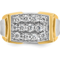 14K Two-Tone Men's Polished and Satin Cluster Ring with Round Diamonds - 1.50 Carats Total Diamond Weight by IBGoodman