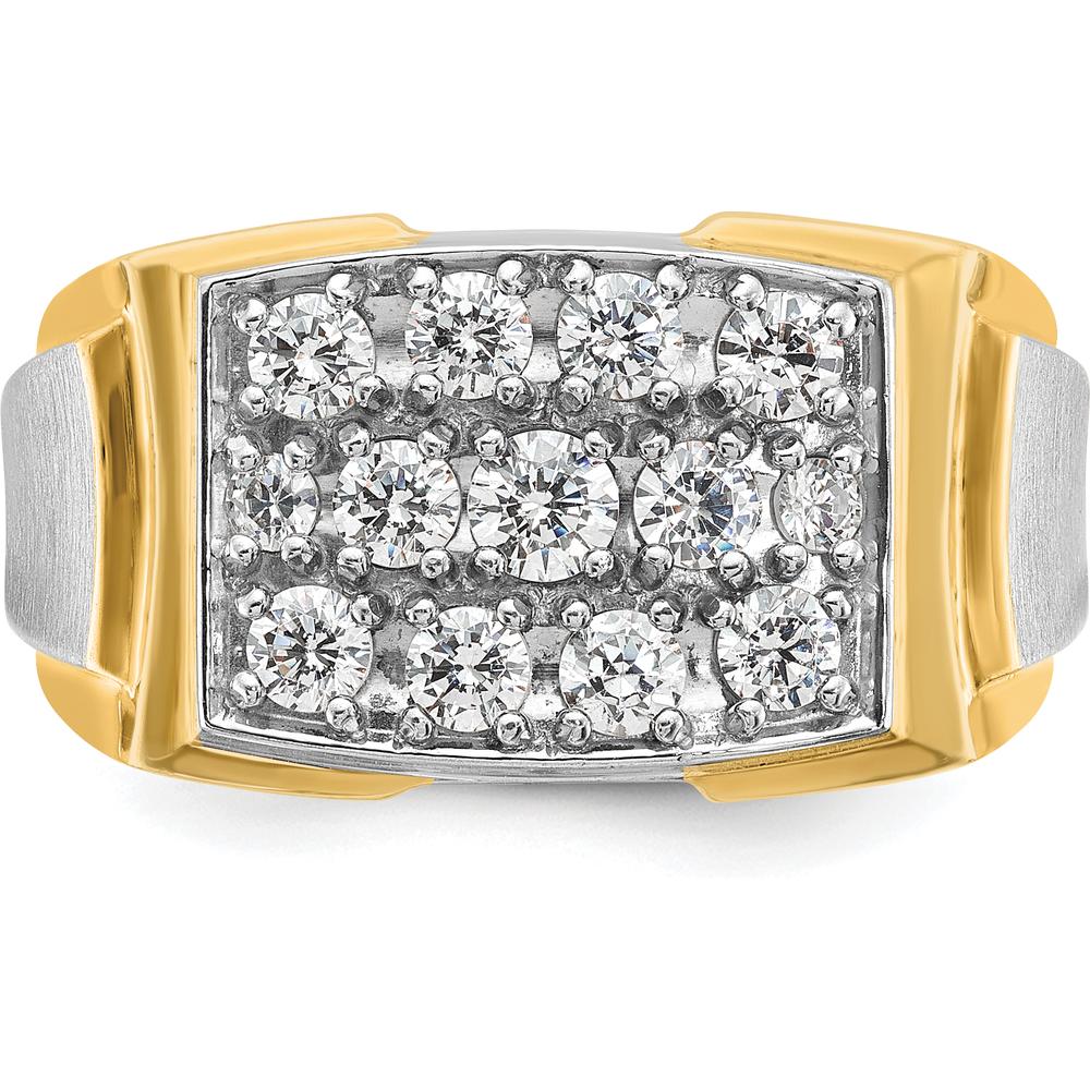 14K Two-Tone Men's Polished and Satin Cluster Ring with Round Diamonds - 1.50 Carats Total Diamond Weight by IBGoodman