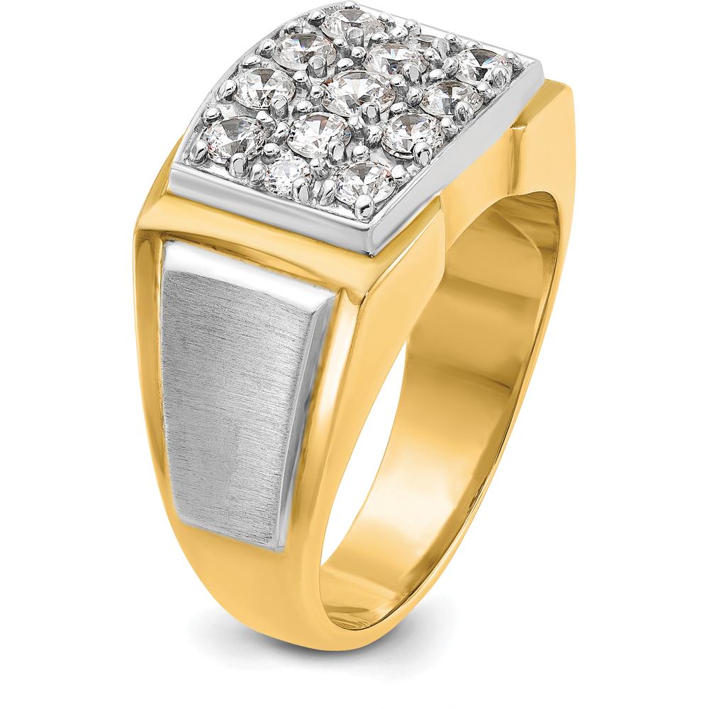 14K Two-Tone Men's Polished and Satin Cluster Ring with Round Diamonds - 1.50 Carats Total Diamond Weight by IBGoodman