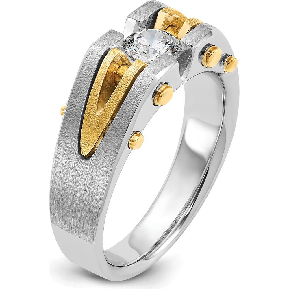 14K Two-Tone Men's Polished and Satin Diamond Ring - 0.5 Carats Round Brilliant Diamond by IBGoodman