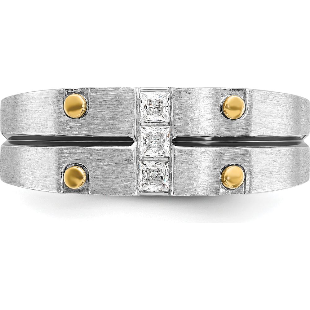 14K Two-Tone Men's Polished and Satin Diamond Ring Mounting with Channel Set Diamonds by IBGoodman
