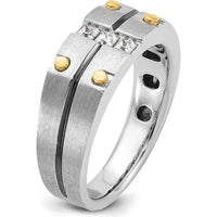 14K Two-Tone Men's Polished and Satin Diamond Ring Mounting with Channel Set Diamonds by IBGoodman