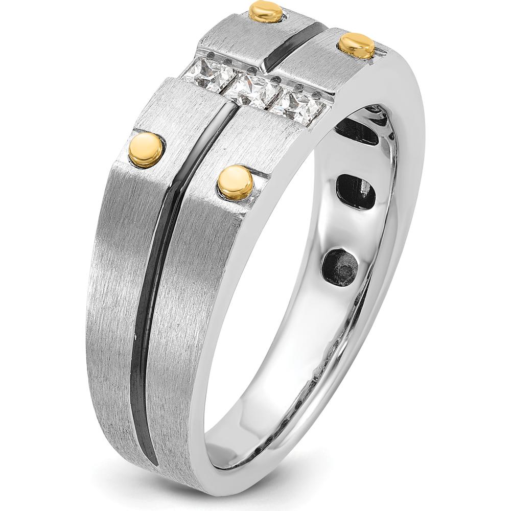 14K Two-Tone Men's Polished and Satin Diamond Ring Mounting with Channel Set Diamonds by IBGoodman