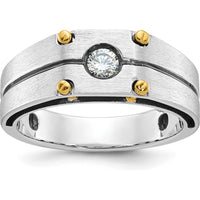14K Two-Tone Men's Polished and Satin Diamond Ring with 1/5 Carat Round Diamond by IBGoodman