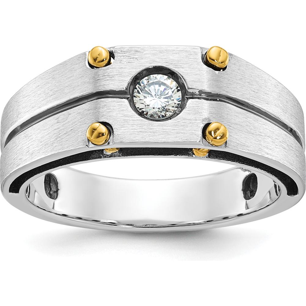 14K Two-Tone Men's Polished and Satin Diamond Ring with 1/5 Carat Round Diamond by IBGoodman