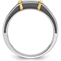 14K Two-Tone Men's Polished and Satin Diamond Ring with 1/5 Carat Round Diamond by IBGoodman