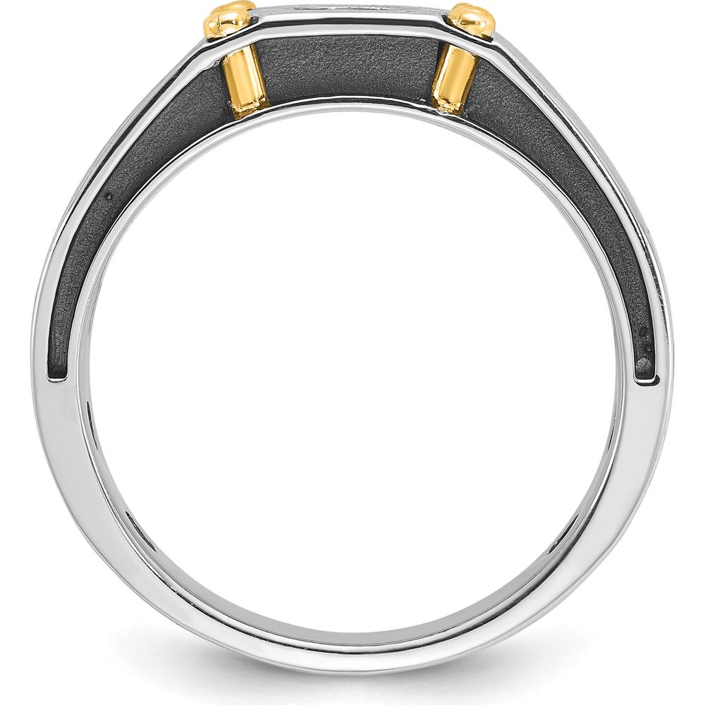 14K Two-Tone Men's Polished and Satin Diamond Ring with 1/5 Carat Round Diamond by IBGoodman