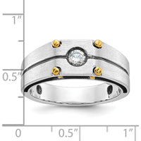 14K Two-Tone Men's Polished and Satin Diamond Ring with 1/5 Carat Round Diamond by IBGoodman