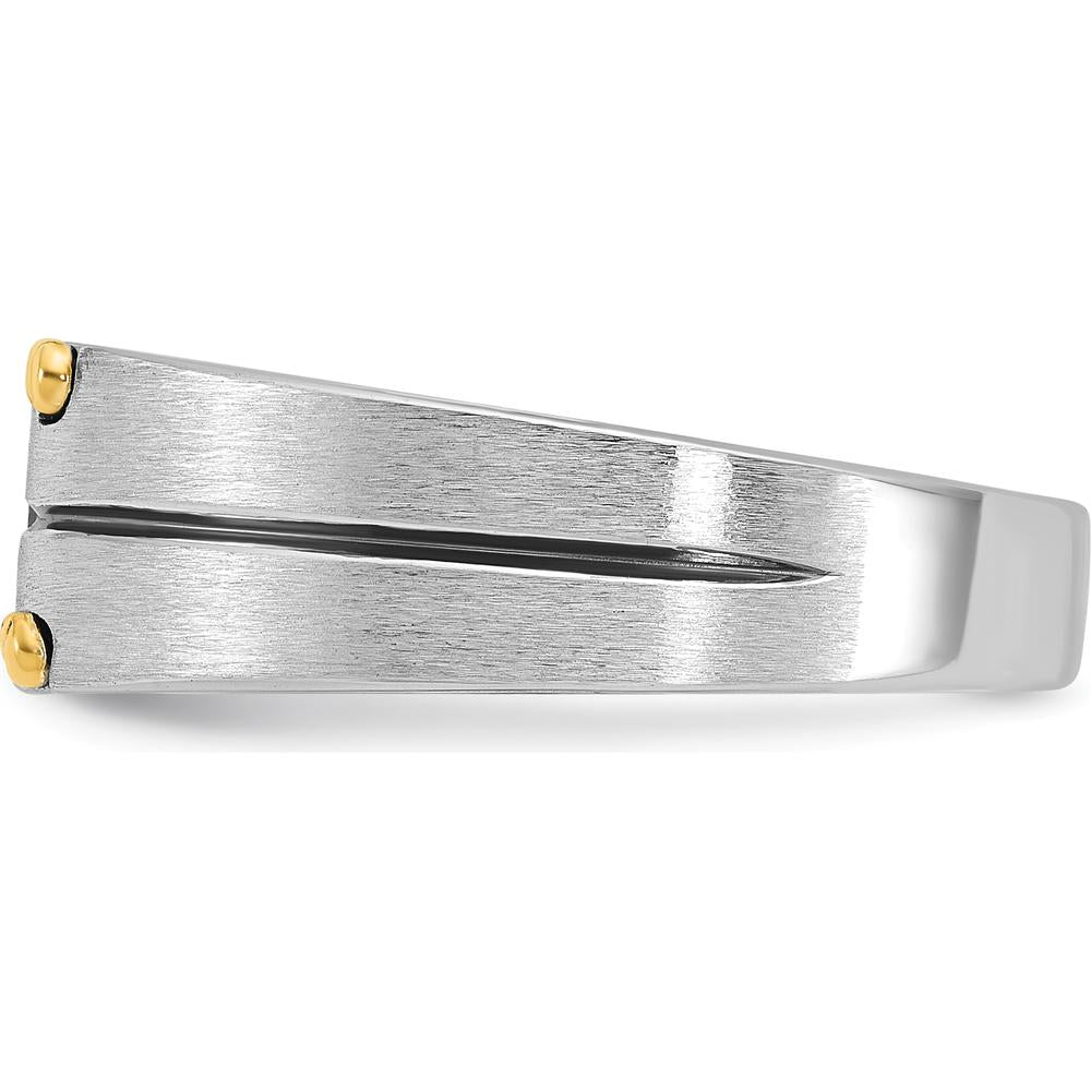14K Two-Tone Men's Polished and Satin Diamond Ring with 1/5 Carat Round Diamond by IBGoodman