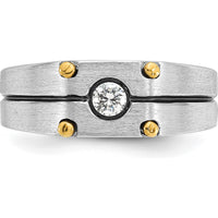 14K Two-Tone Men's Polished and Satin Diamond Ring with 1/5 Carat Round Diamond by IBGoodman