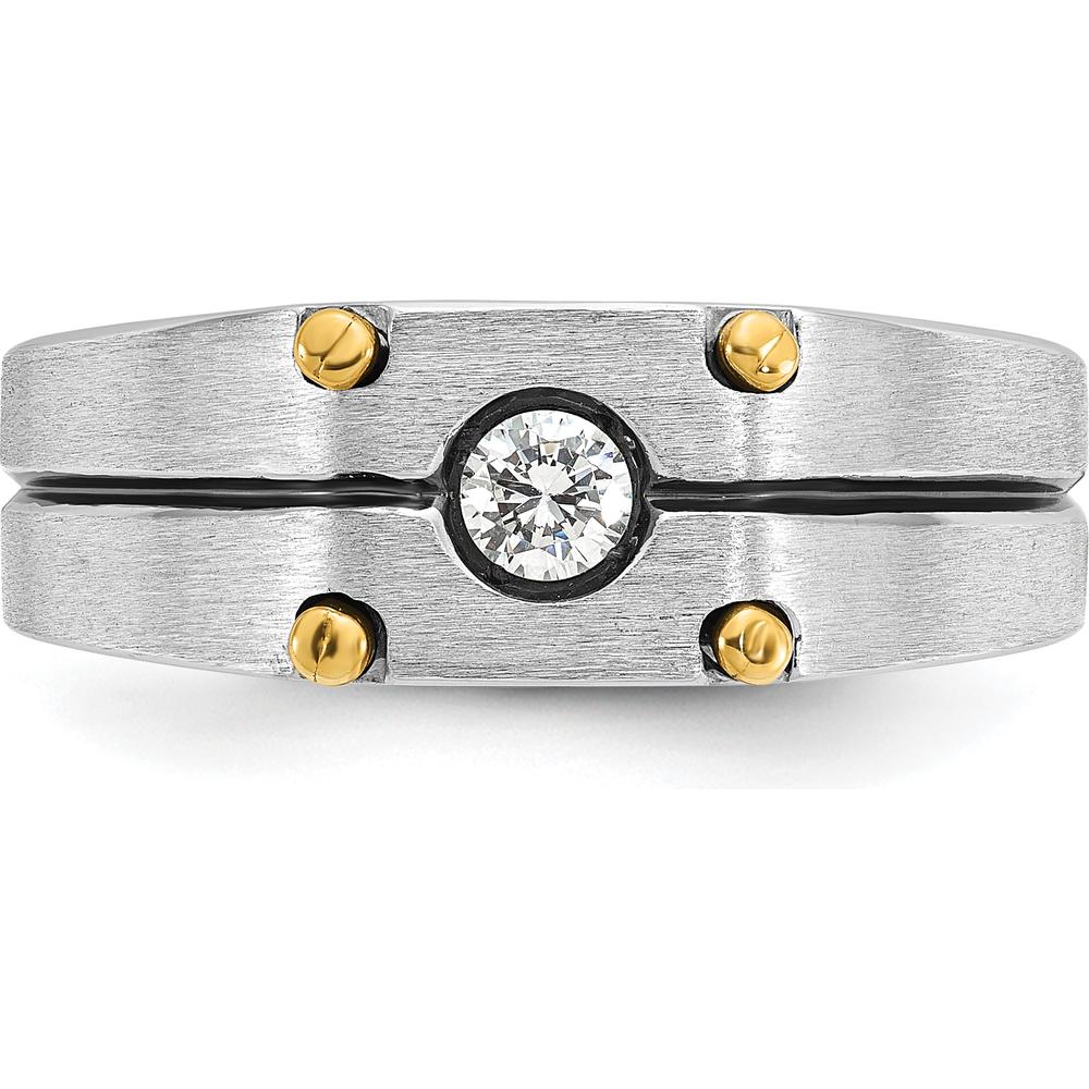 14K Two-Tone Men's Polished and Satin Diamond Ring with 1/5 Carat Round Diamond by IBGoodman