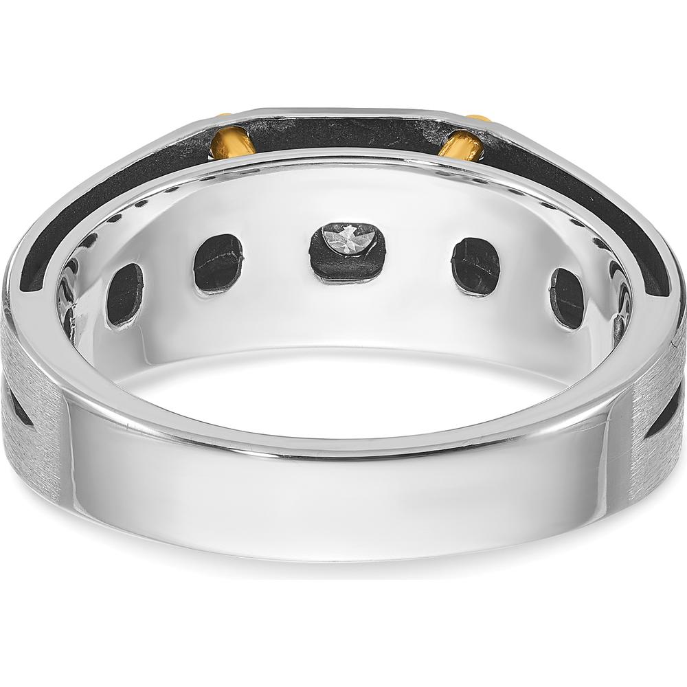 14K Two-Tone Men's Polished and Satin Diamond Ring with 1/5 Carat Round Diamond by IBGoodman