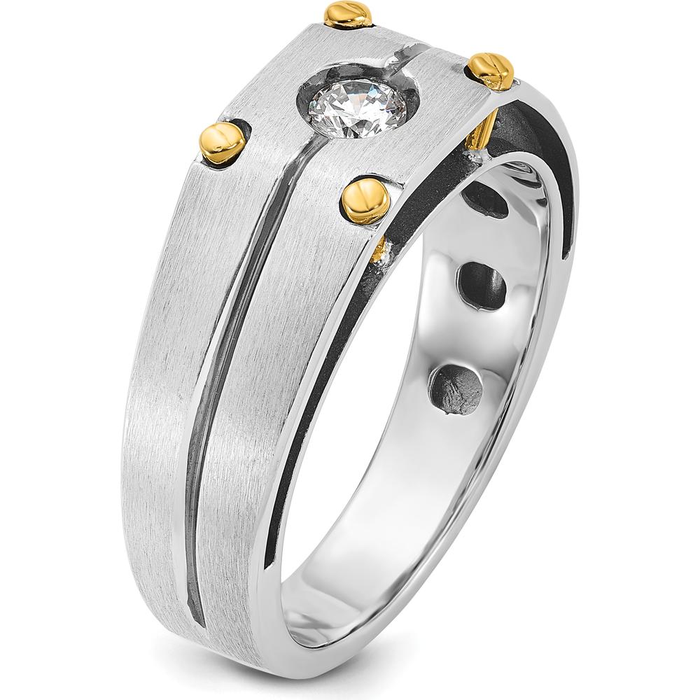 14K Two-Tone Men's Polished and Satin Diamond Ring with 1/5 Carat Round Diamond by IBGoodman