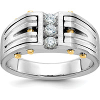 14K Two-Tone Men's Polished and Satin Diamond Ring with 3 Round Diamonds - 0.15 Carats Total Diamond Weight by IBGoodman