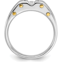 14K Two-Tone Men's Polished and Satin Diamond Ring with 3 Round Diamonds - 0.15 Carats Total Diamond Weight by IBGoodman