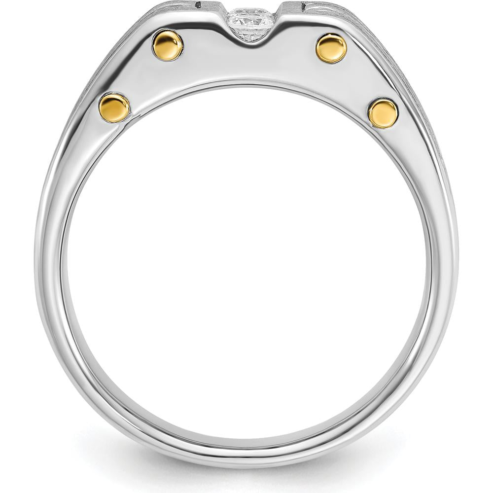 14K Two-Tone Men's Polished and Satin Diamond Ring with 3 Round Diamonds - 0.15 Carats Total Diamond Weight by IBGoodman