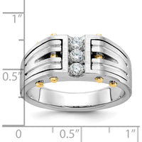 14K Two-Tone Men's Polished and Satin Diamond Ring with 3 Round Diamonds - 0.15 Carats Total Diamond Weight by IBGoodman