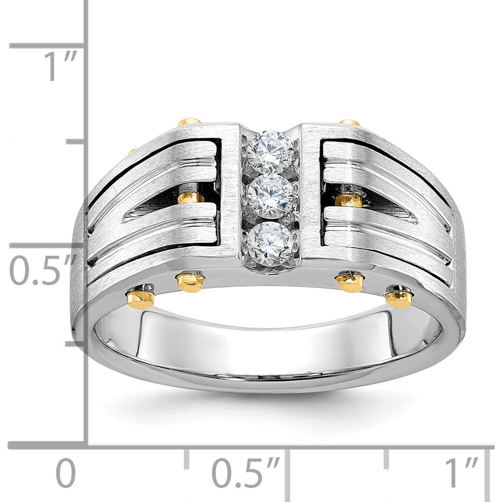 14K Two-Tone Men's Polished and Satin Diamond Ring with 3 Round Diamonds - 0.15 Carats Total Diamond Weight by IBGoodman
