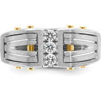 14K Two-Tone Men's Polished and Satin Diamond Ring with 3 Round Diamonds - 0.15 Carats Total Diamond Weight by IBGoodman