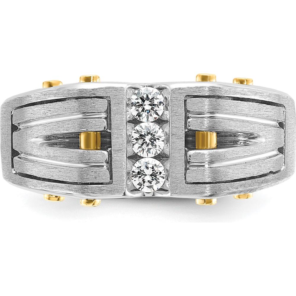 14K Two-Tone Men's Polished and Satin Diamond Ring with 3 Round Diamonds - 0.15 Carats Total Diamond Weight by IBGoodman