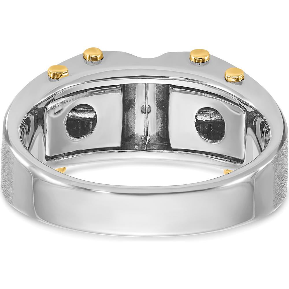 14K Two-Tone Men's Polished and Satin Diamond Ring with 3 Round Diamonds - 0.15 Carats Total Diamond Weight by IBGoodman