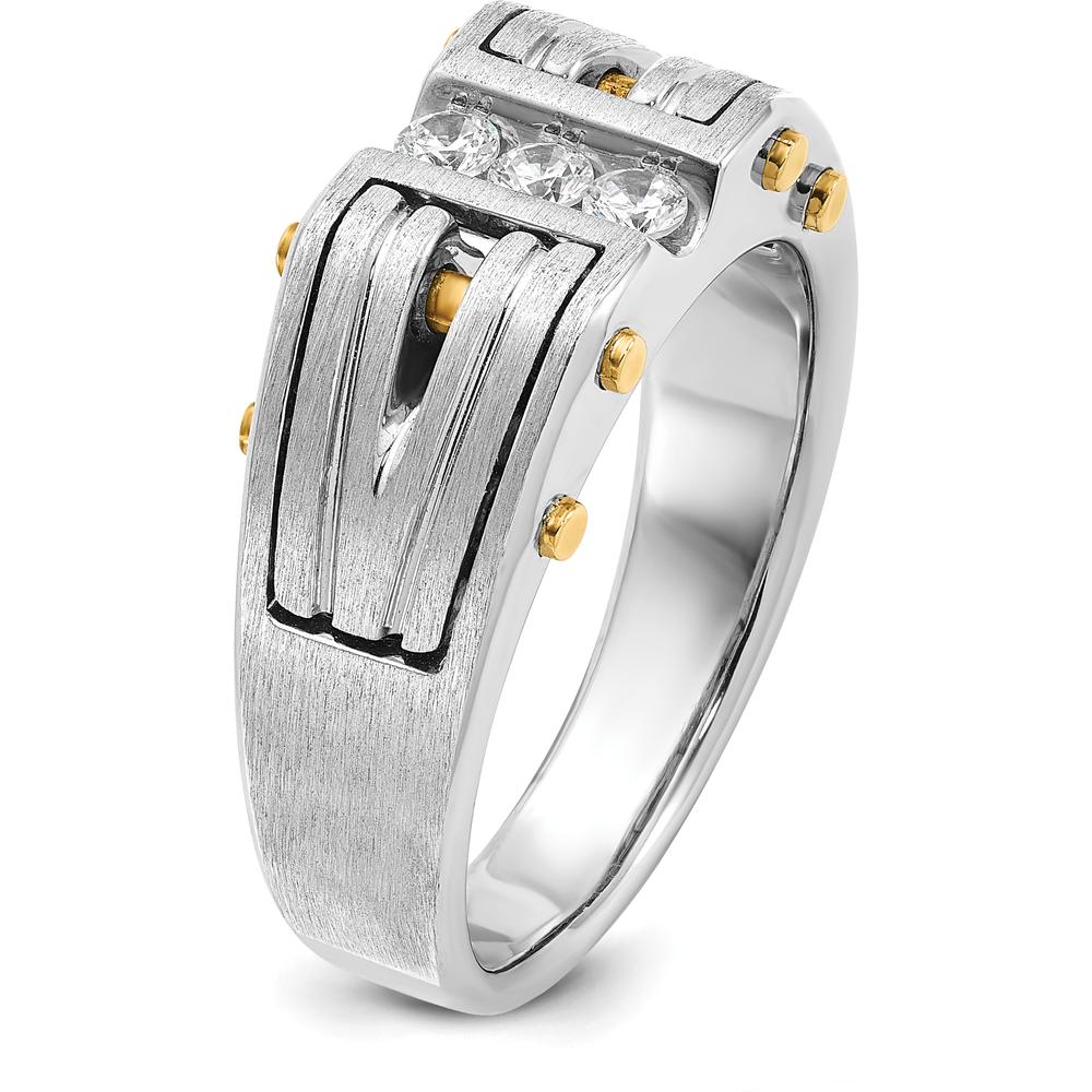 14K Two-Tone Men's Polished and Satin Diamond Ring with 3 Round Diamonds - 0.15 Carats Total Diamond Weight by IBGoodman