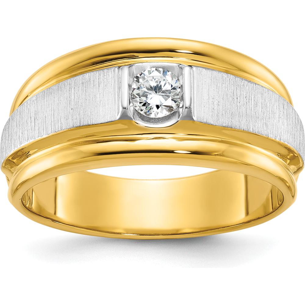 14K Two-Tone Men's Polished and Satin Diamond Ring with Round 0.25 Carats Diamond by IBGoodman