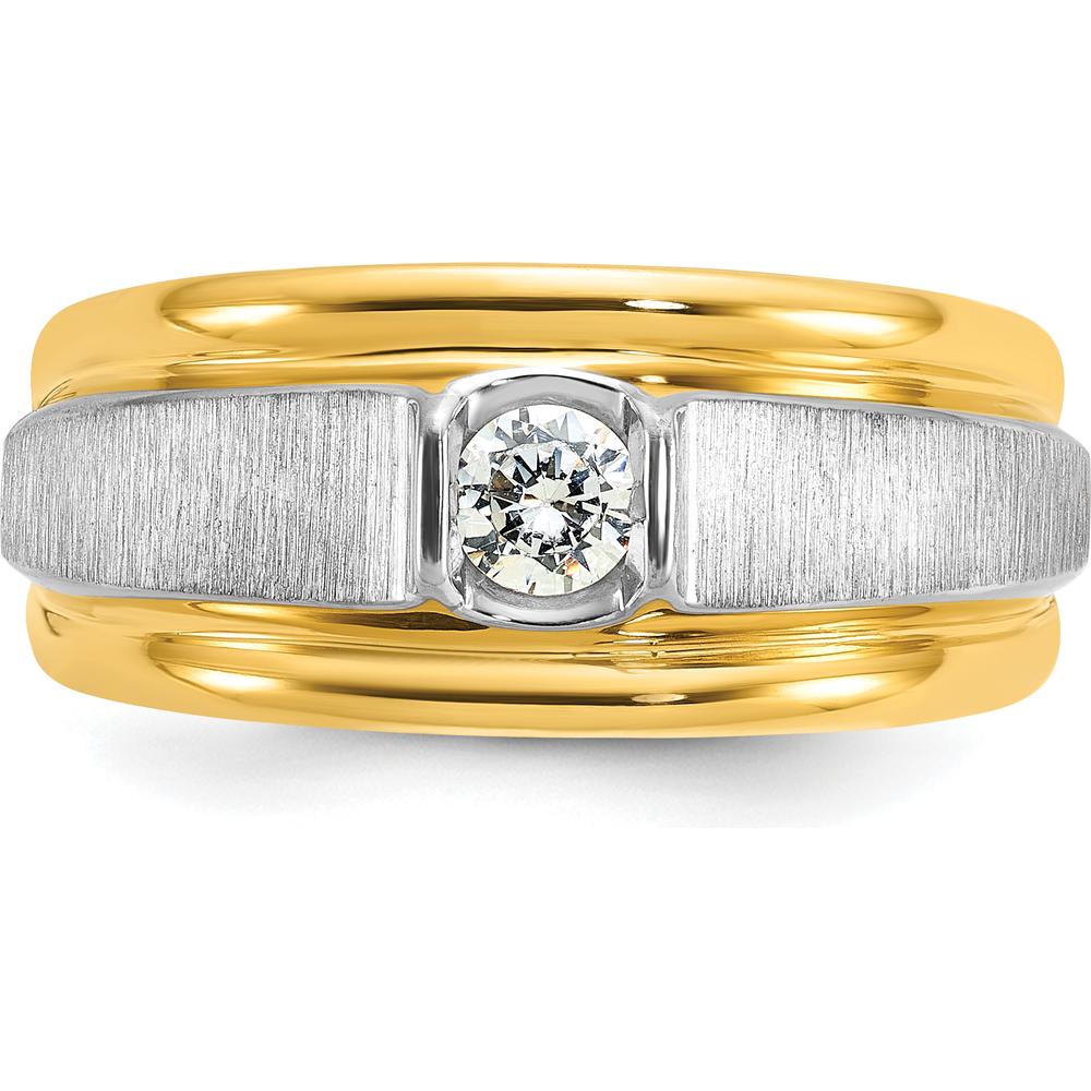 14K Two-Tone Men's Polished and Satin Diamond Ring with Round 0.25 Carats Diamond by IBGoodman