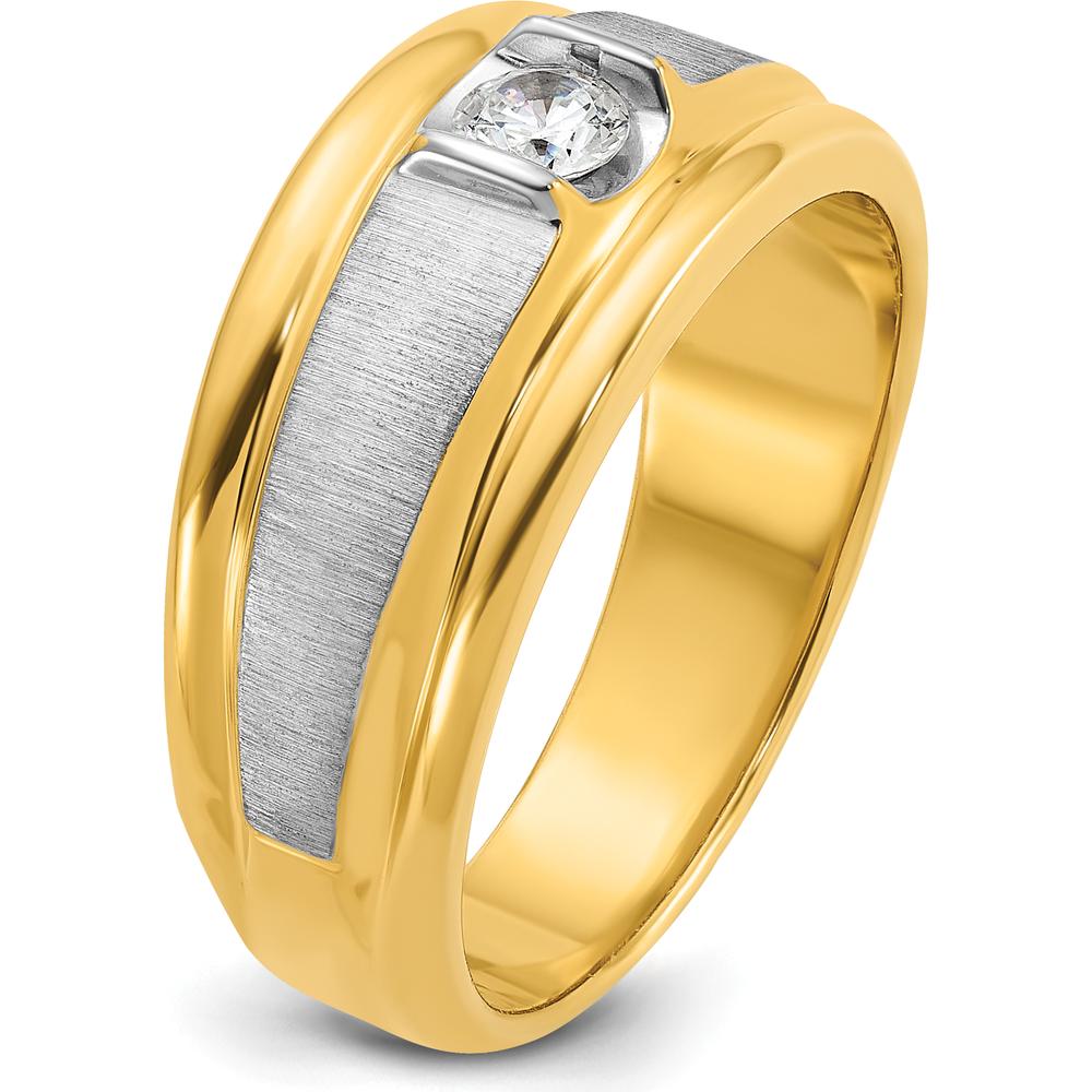 14K Two-Tone Men's Polished and Satin Diamond Ring with Round 0.25 Carats Diamond by IBGoodman