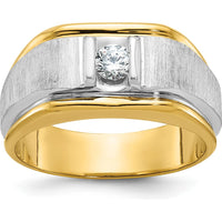 14K Two-Tone Men's Polished and Satin Diamond Ring with Round Brilliant Diamond by IBGoodman