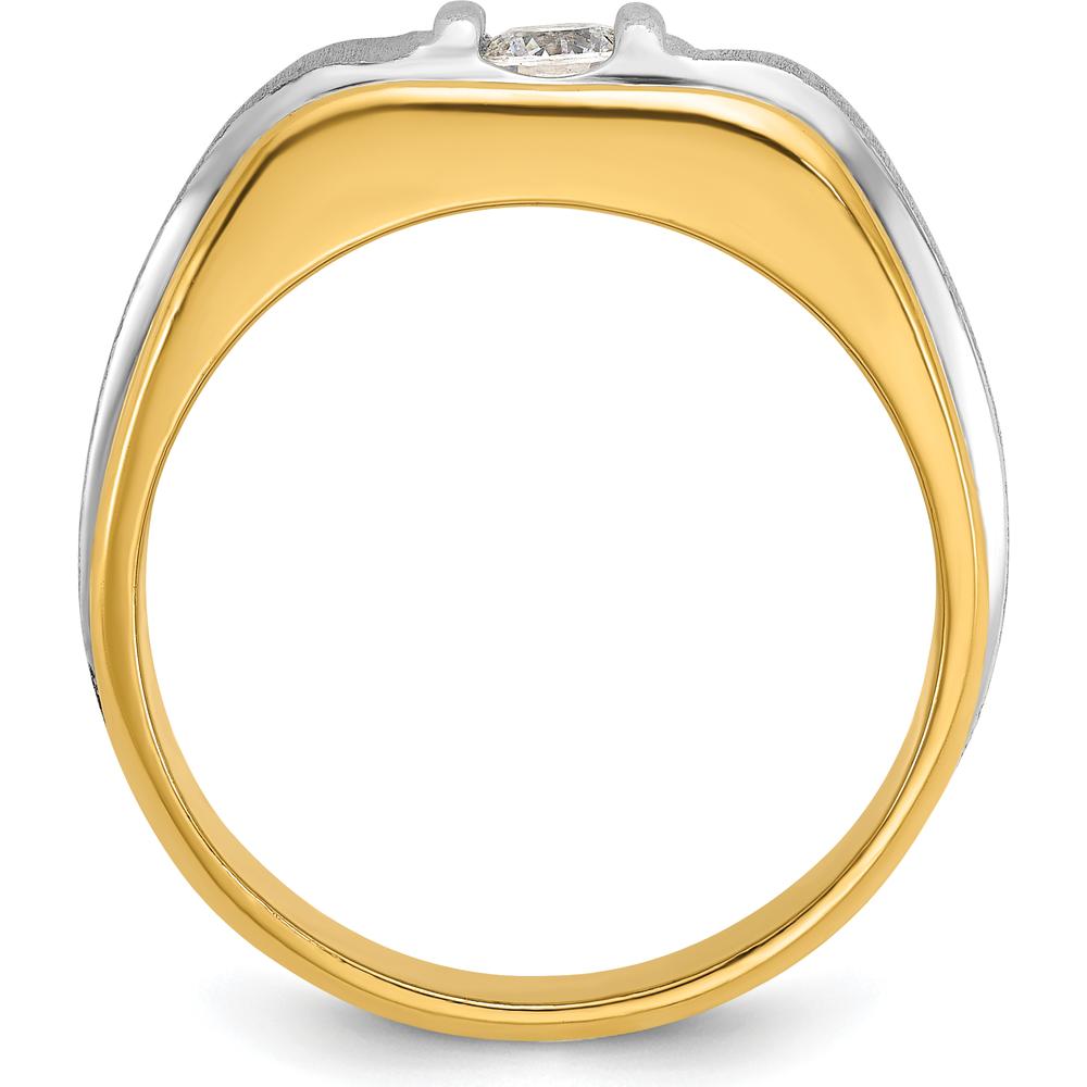 14K Two-Tone Men's Polished and Satin Diamond Ring with Round Brilliant Diamond by IBGoodman