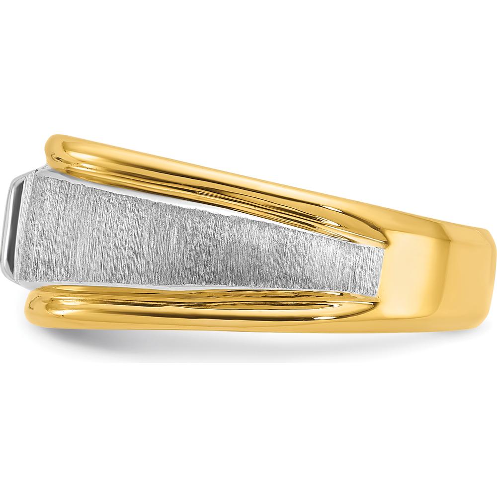 14K Two-Tone Men's Polished and Satin Diamond Ring with Round Brilliant Diamond by IBGoodman
