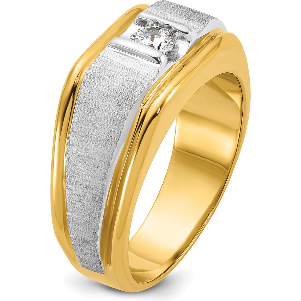 14K Two-Tone Men's Polished and Satin Diamond Ring with Round Brilliant Diamond by IBGoodman