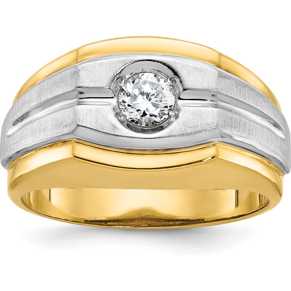 14K Two-Tone Men's Polished and Satin Diamond Ring with Round-cut Diamond - 1/3 Carats Total Diamond Weight by IBGoodman