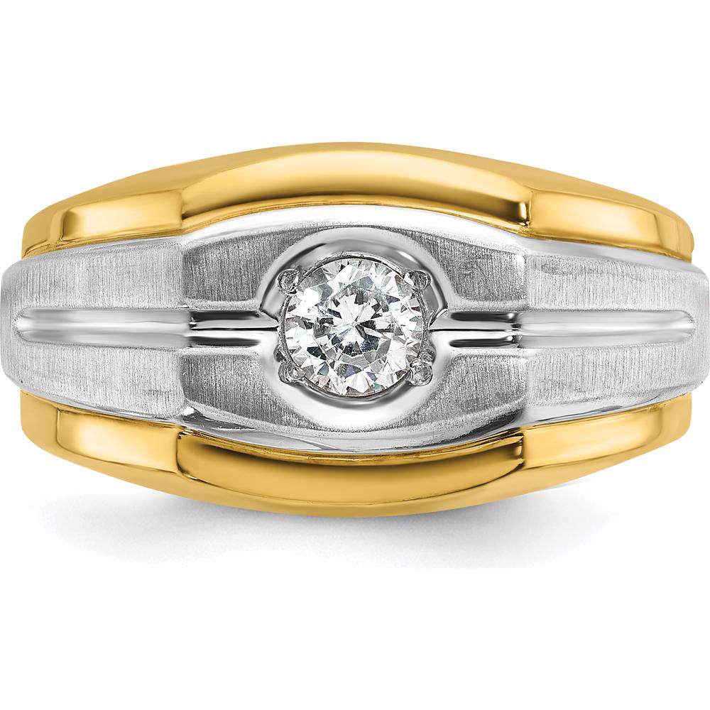 14K Two-Tone Men's Polished and Satin Diamond Ring with Round-cut Diamond - 1/3 Carats Total Diamond Weight by IBGoodman