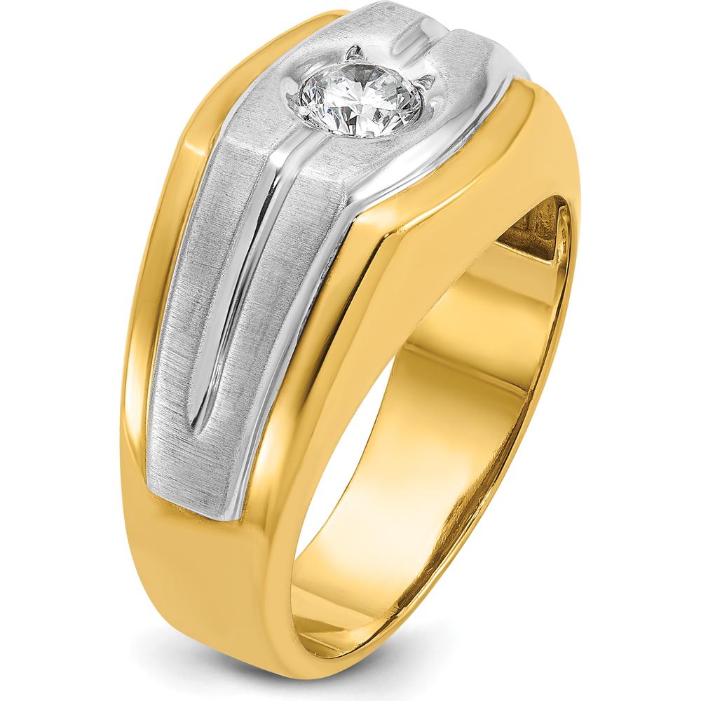 14K Two-Tone Men's Polished and Satin Diamond Ring with Round-cut Diamond - 1/3 Carats Total Diamond Weight by IBGoodman