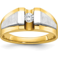14K Two-Tone Men's Polished and Satin Diamond Ring with Round Diamond by IBGoodman