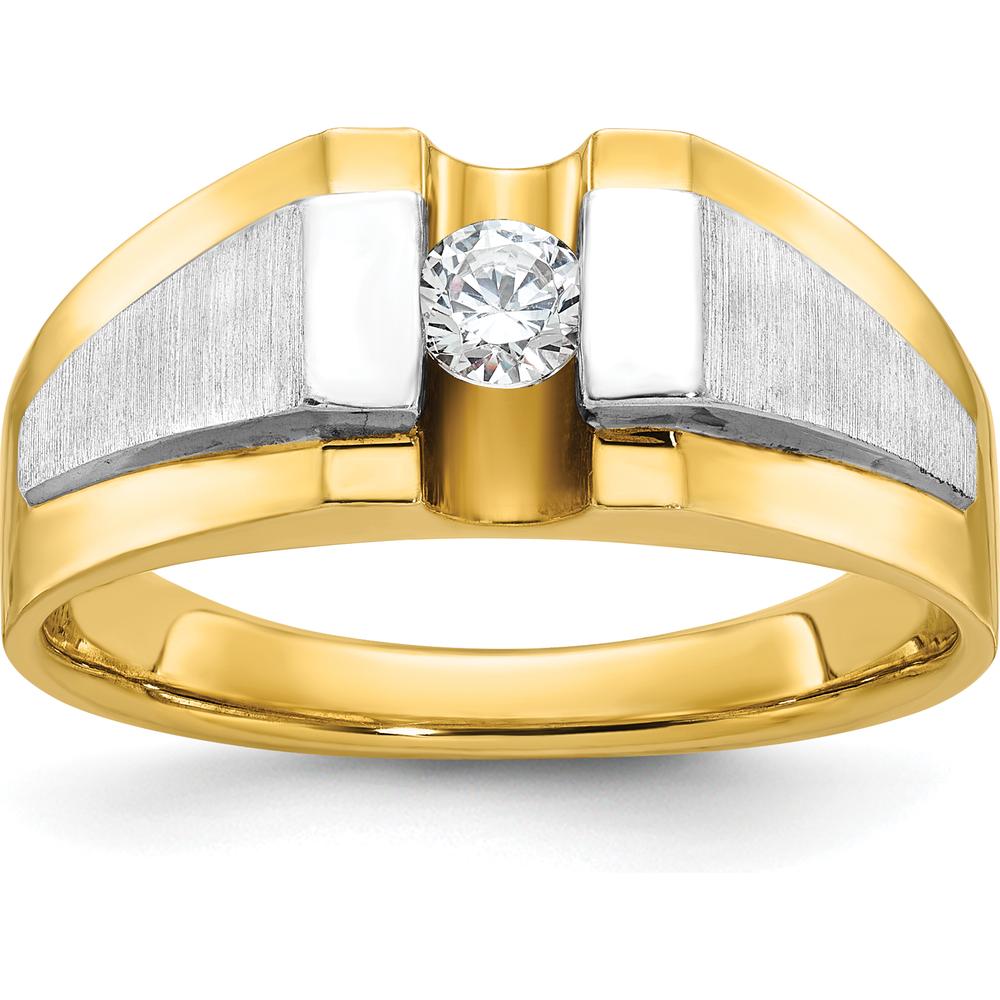 14K Two-Tone Men's Polished and Satin Diamond Ring with Round Diamond by IBGoodman