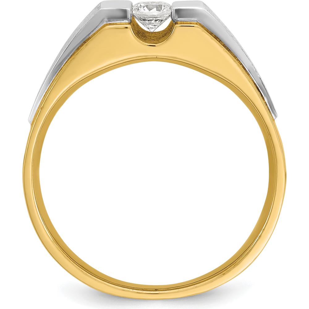 14K Two-Tone Men's Polished and Satin Diamond Ring with Round Diamond by IBGoodman