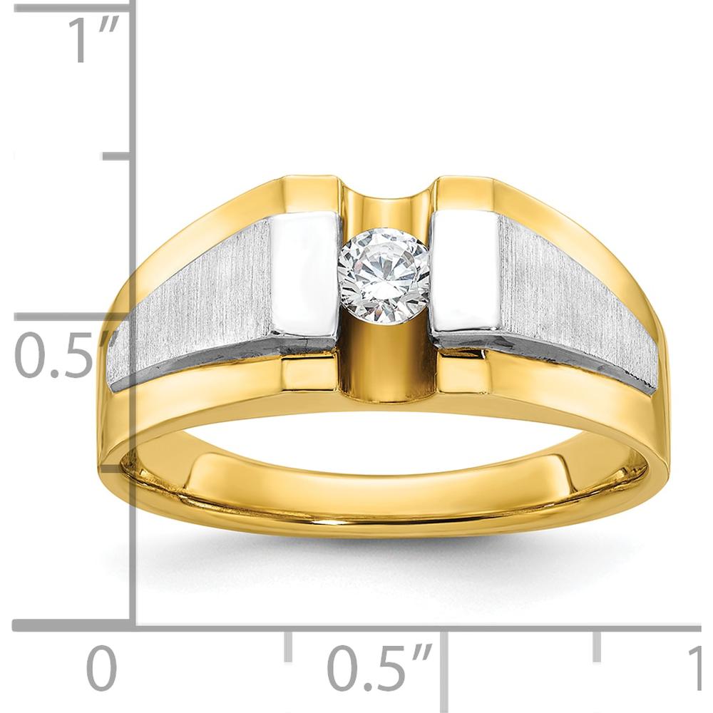 14K Two-Tone Men's Polished and Satin Diamond Ring with Round Diamond by IBGoodman