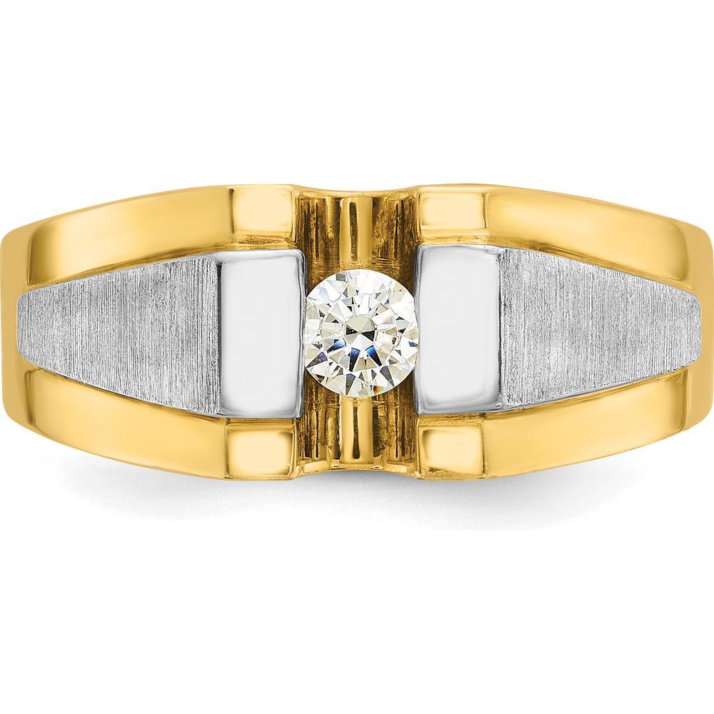 14K Two-Tone Men's Polished and Satin Diamond Ring with Round Diamond by IBGoodman