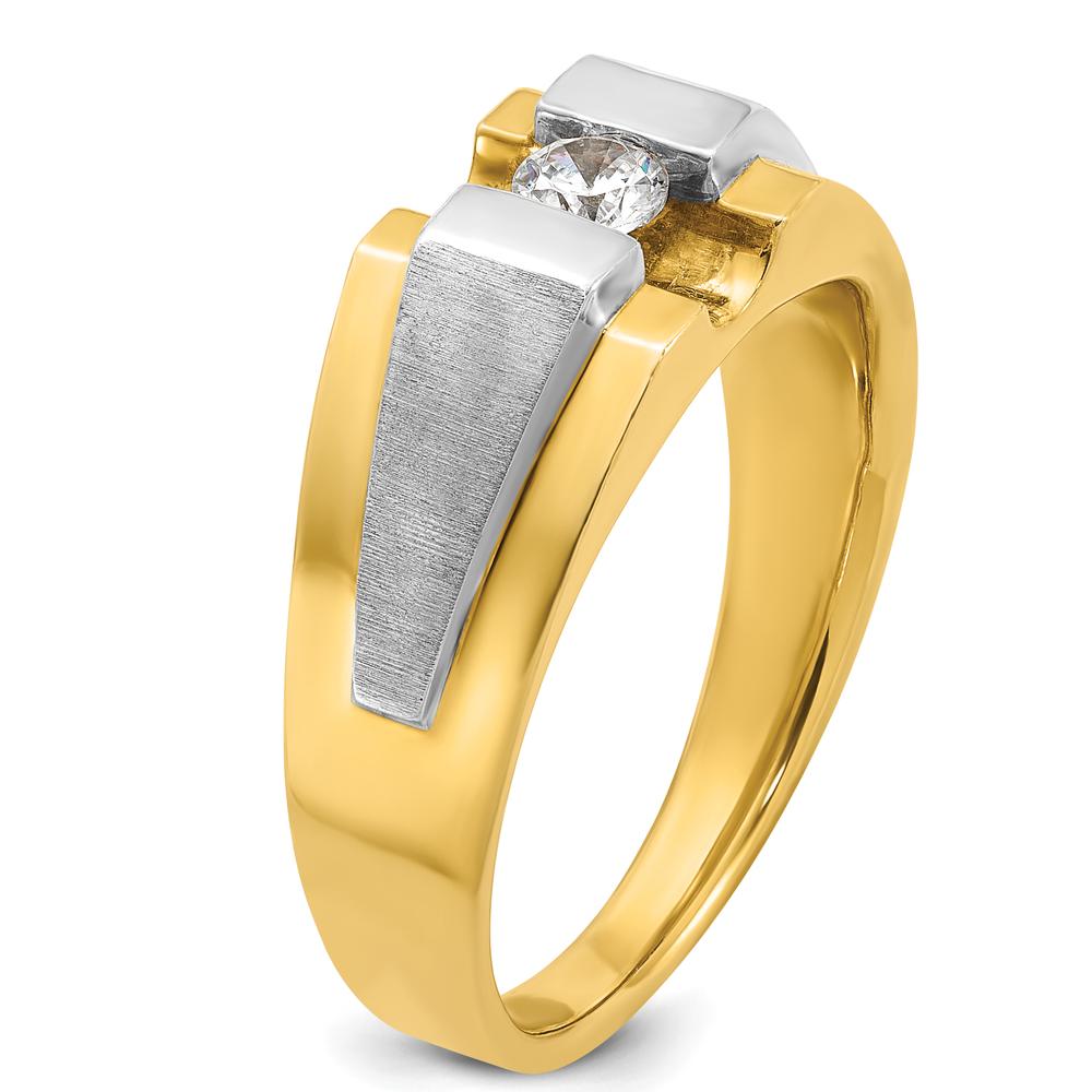14K Two-Tone Men's Polished and Satin Diamond Ring with Round Diamond by IBGoodman