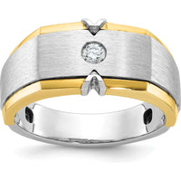 14K Two-Tone Men's Polished and Satin Diamond Ring with Single Center Diamond by IBGoodman