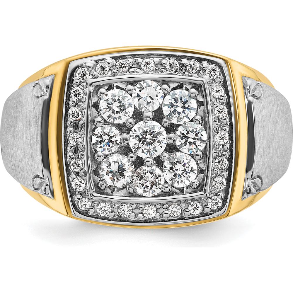 14K Two-Tone Men's Polished and Satin Square Cluster Diamond Ring with Diamond Accent Stones by IBGoodman