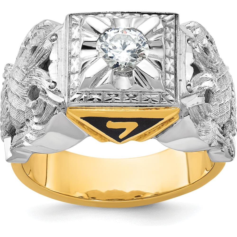 14K Two-Tone Men's Polished and Textured 32nd Degree Scottish Rite Masonic Ring Mounting - 15.1mm Width by IBGoodman