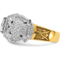 14K Two-Tone Men's Polished and Textured 32nd Degree Scottish Rite Masonic Ring Mounting - 15.1mm Width by IBGoodman
